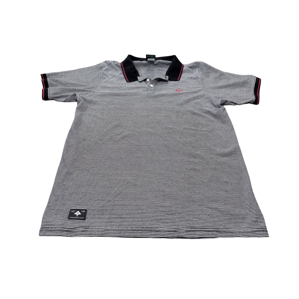 LRG Lifted Research Group Mens XL Striped Polo Shirt Black White Short Sleeve